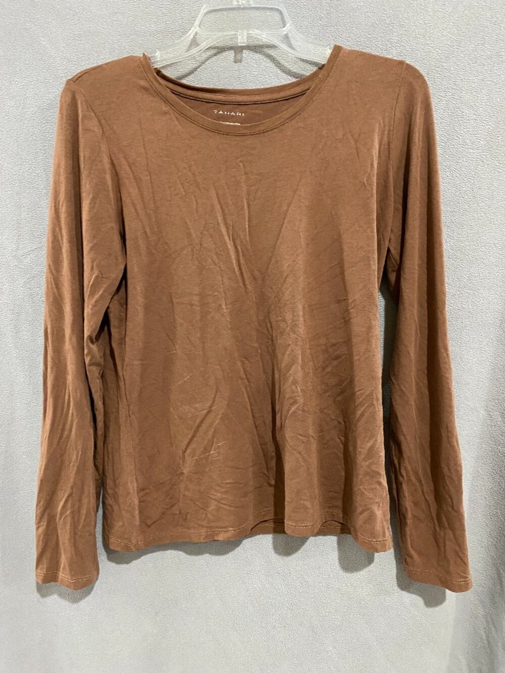 Tahari Camel Long Sleeve Stretch Knit Top Mens Large Soft Pima Cotton Modal